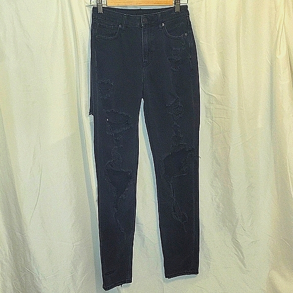 American Eagle Black Distressed Mom Jeans Size 0 - Picture 1 of 8
